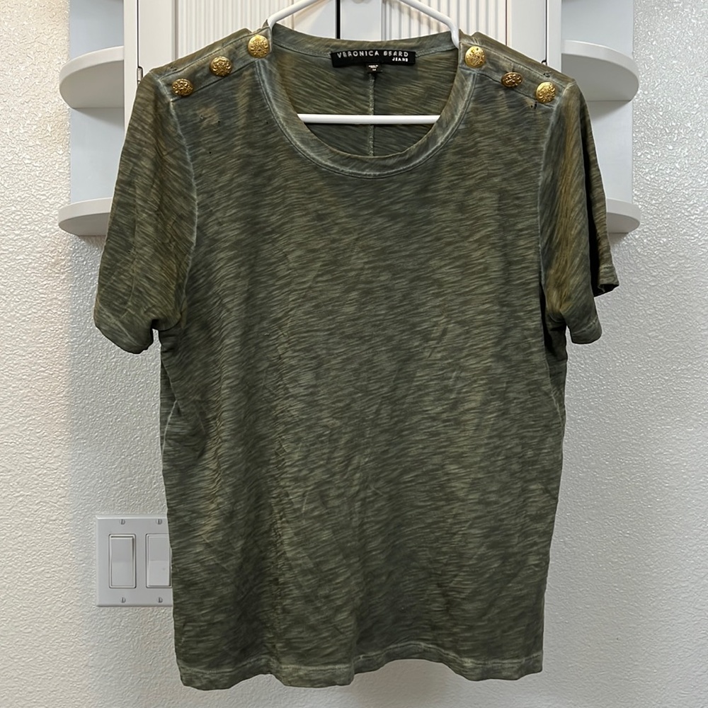 Veronica Beard Carla Button Trimmed Distressed T size M